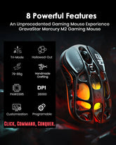 Mercury M2 Wireless Gaming Mouse with 26,000 DPI, PAW3395DM Sensor -79G Lightweight Hollowed-Out Design -5 Programmable Buttons -5 Dynamic Lightsync RGB